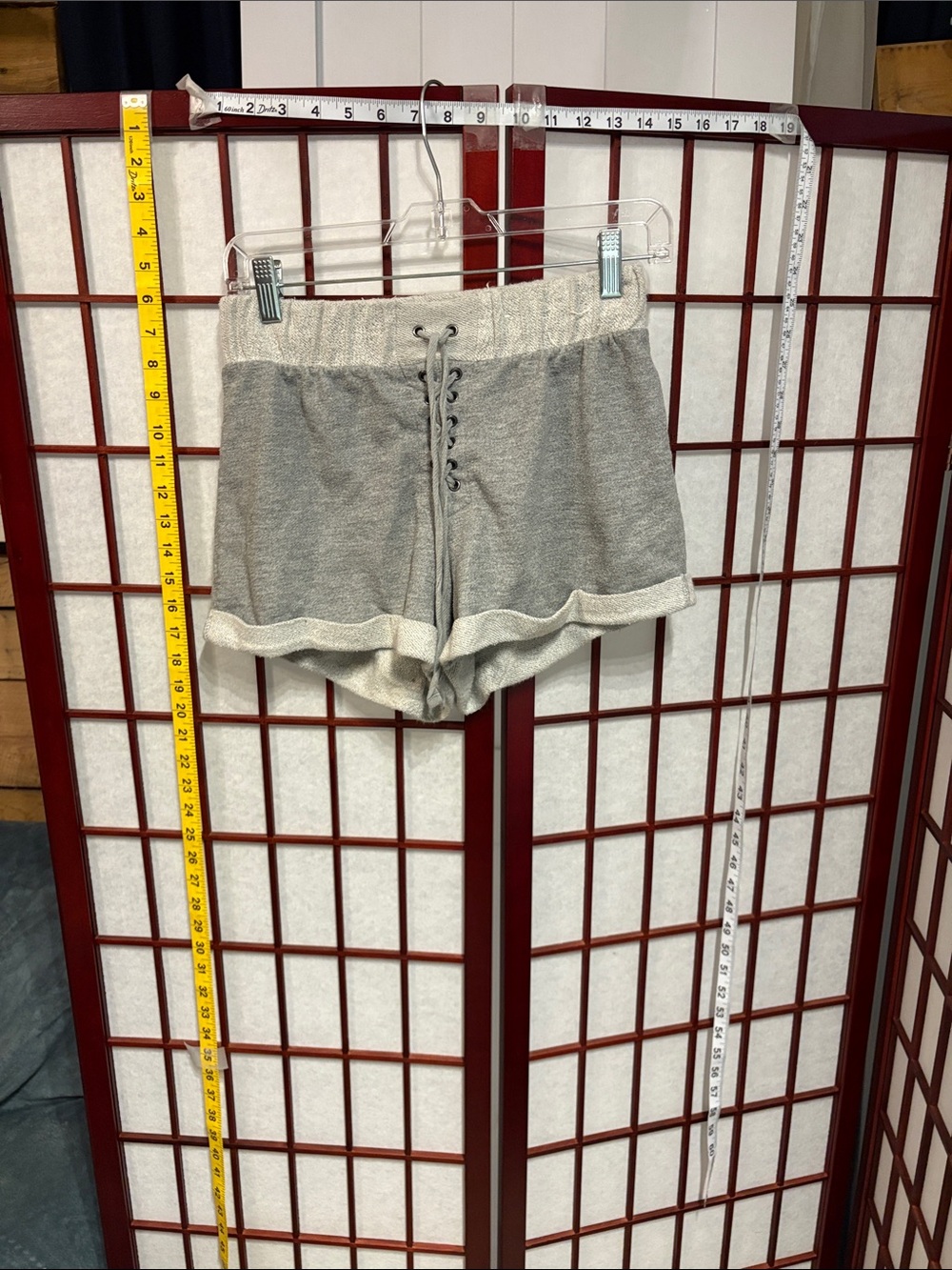 flirtitude Heather Lace-Up Knit Athletic Shorts in Gray